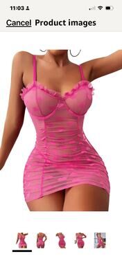 Pink Lingerie Set for Women Sexy Babydoll Dress See Through Sleepwear with Thong